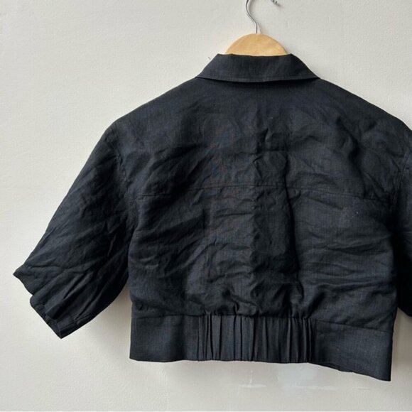 LAMARQUE Black Zip Linen Collared Crop Top Size S - Picture 4 of 7